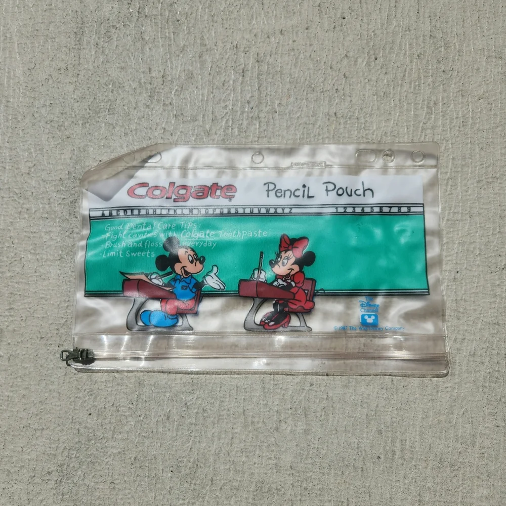 Vintage 1987 Disney × Colgate Mickey & Minnie Mouse Classroom Pencil Pouch